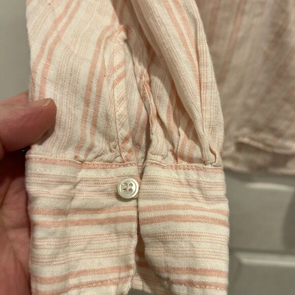 Joie Bekette Linen Blouse Shirt Womens Large Blush Sand‎ Pink Striped - Picture 5 of 8